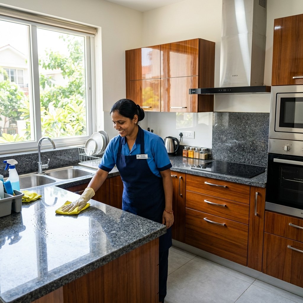 Professional Indian house cleaning service session in progress, showing sparkling clean results